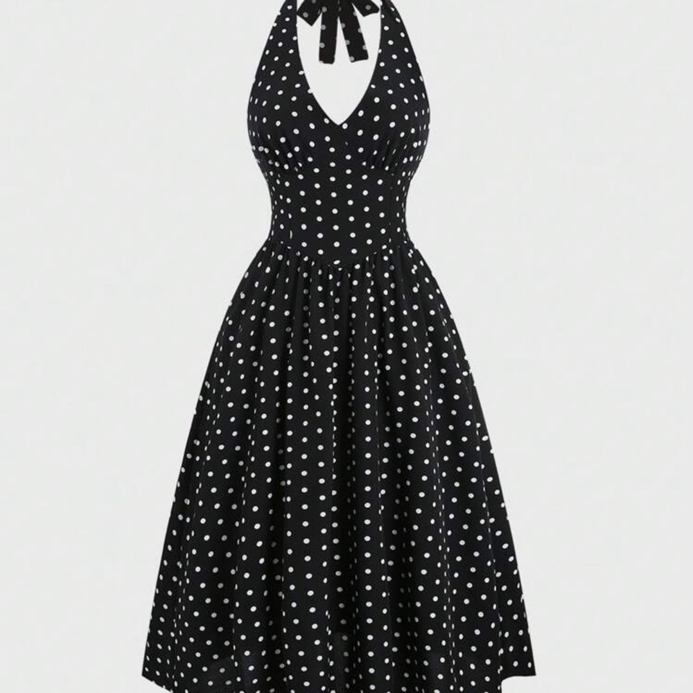 Black Polka Dot Halter Dress